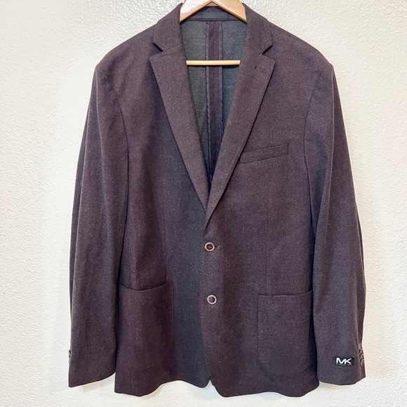 Michael Kors Men's Sport Coat Blazer Two Button Unstrutured Wine Size 44L - Picture 1 of 6